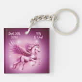 Verjaardag Roze Pegasus Fantasy Design Sleutelhanger (Achterkant)