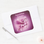 Verjaardag Roze Pegasus Fantasy Design Vierkante Sticker (Envelop)