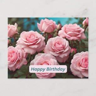 Verjaardag Roze Rozen in Bloei Briefkaart