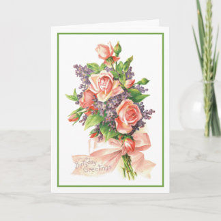 Verjaardag Roze Rozen Viooltjes Fine Art Stilleven Kaart