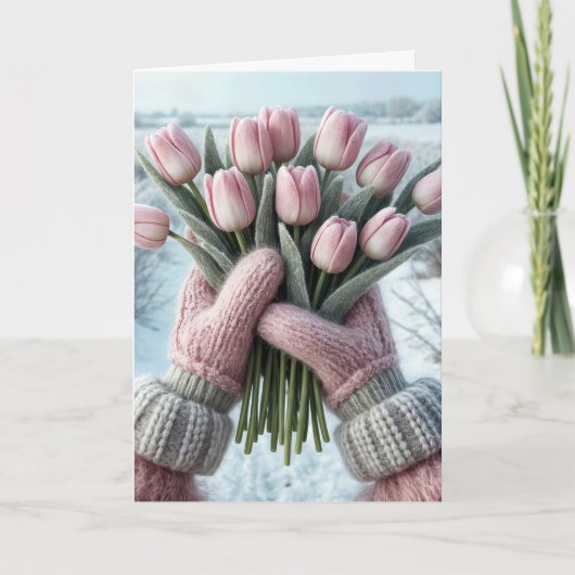 Verjaardag Roze Tulp Boeket Kaart (Voorkant)