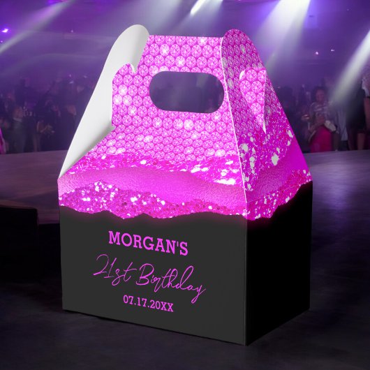 Verjaardag Roze Zwarte Glitter Naam Dank u Bedankdoosjes