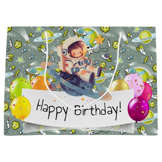 Verjaardag ruimtetijd groot cadeauzakje (Voorkant)