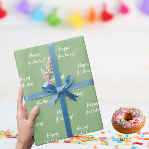 Verjaardag salie groen wit cadeaupapier