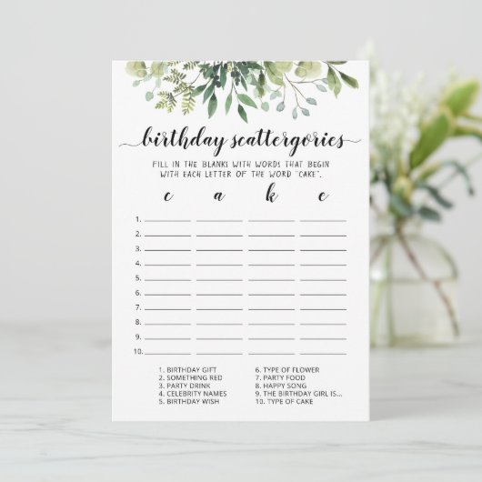 Verjaardag Scattergories bewerkbare spelkaart Kaart (Staand voorkant)