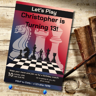 Verjaardag Schaakpartij Uitnodiging Leuk Spel Them