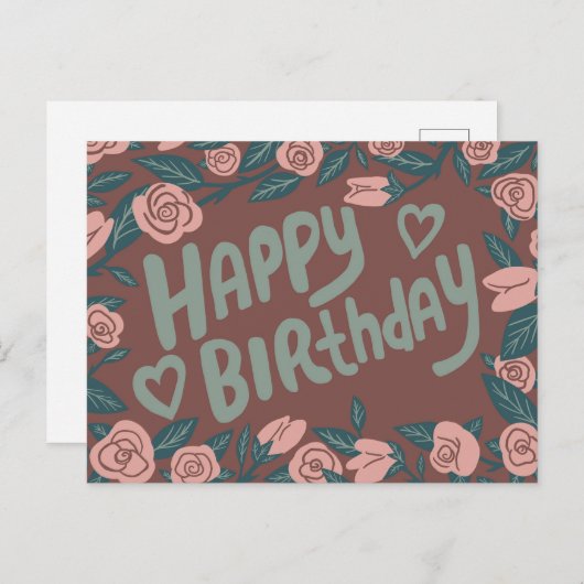 VERJAARDAG Schattige Roze Roos Frame Aangepast Briefkaart (Voorkant / Achterkant)