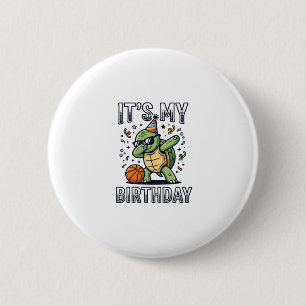 Verjaardag Schildpad Basketbal Feest Vector Ontwer Ronde Button 5,7 Cm