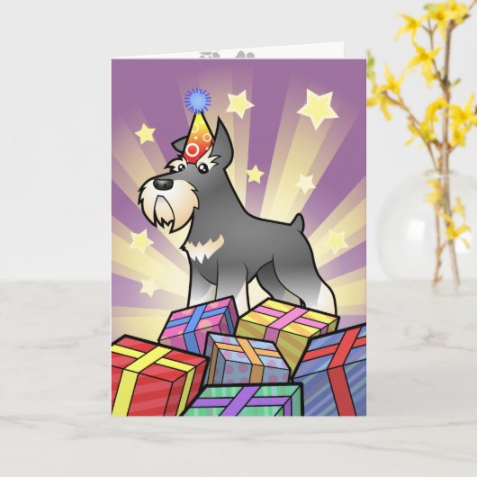 Verjaardag Schnauzer Kaart (Gele Bloem)