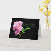 Verjaardag, schoondochter, roze tuin Rozen op Bl Kaart (Gele Bloem)