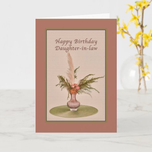 Verjaardag, schoondochter, vaas van Rozen en varen Kaart (Gele Bloem)