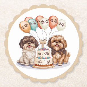 Verjaardag Shih Tzu Honden Verjaardagstaart Kartonnen Onderzetters