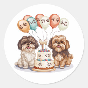 Verjaardag Shih Tzu Honden Verjaardagstaart Ronde Sticker