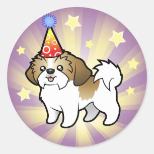 Verjaardag Shih Tzu (puppy cut) Ronde Sticker