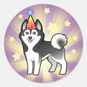 Verjaardag Siberische Husky / Alaskan Malamute Ronde Sticker