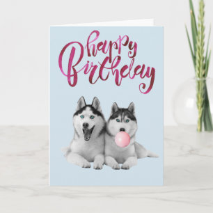 Verjaardag Siberische Husky Hond Dier Bubble Gum Kaart