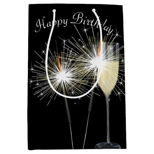 Verjaardag Sparkler met wijn Medium Cadeauzakje (Voorkant)