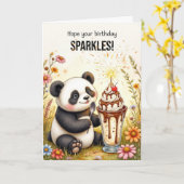 Verjaardag Sparkles Panda met Ice Cream Sundae Kaart (Gele Bloem)
