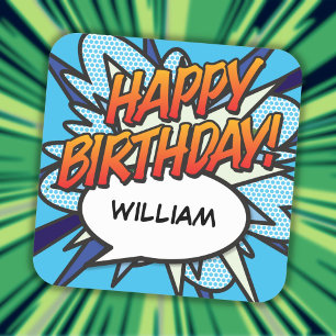 VERJAARDAG Speech Bubble Leuk Retro Stripboek Vierkante Sticker