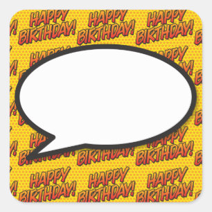 Verjaardag Speech Bubble Leuk Stripboek Vierkante Sticker