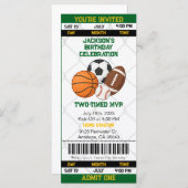 Verjaardag Sport Thema Ticket Stub Uitnodiging (Voorkant / Achterkant)