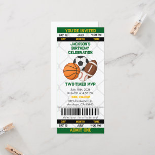 Verjaardag Sport Thema Ticket Stub Uitnodiging