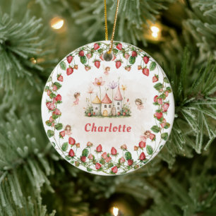 Verjaardag sprookjestuin betoverde aardbei keramisch ornament
