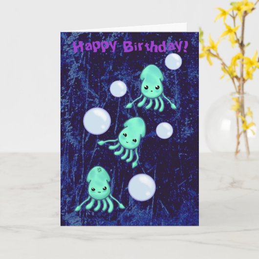 Verjaardag Squid Triplets & Bubbles Kaart (Gele Bloem)