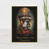 Verjaardag Steampunk Boxer Dog Custom Naam Tekst 1 Kaart (Voorkant)