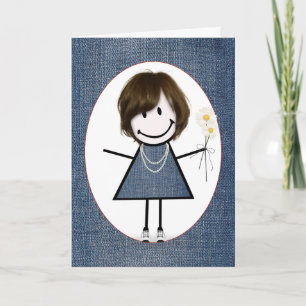 Verjaardag Stick Figure Meisje met Madeliefjes Kaart