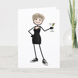 Verjaardag Stick Figure Meisje met Martini Kaart