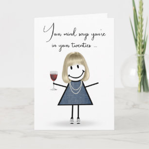 Verjaardag Stick Figure Meisje met Wijn Glas Kaart