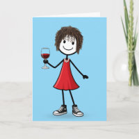 Verjaardag Stick Figure Meisje met Wijn Glas