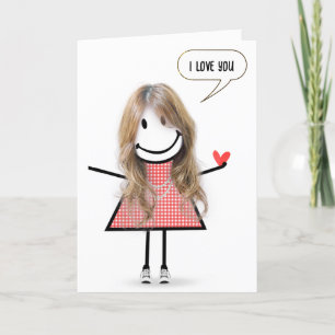 Verjaardag Stick Figuur Meisje met Speech Bubble Kaart