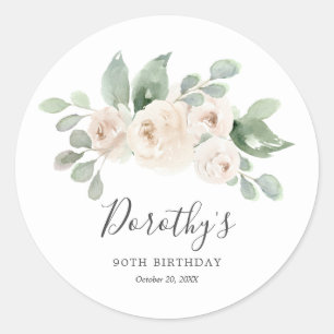 Verjaardag Sticker Custom 90th White Rose Floral