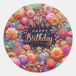 Verjaardag sticker : Kleurrijke bloemen