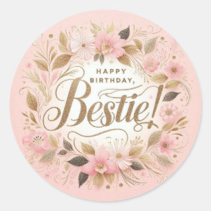 Verjaardag sticker voor vrienden: roze goud