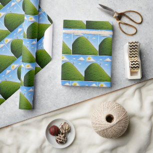 Verjaardag Stickman Over de Heuvel Cadeaupapier