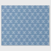 Verjaardag stoffig blauwe witte naam cadeaupapier (Vlak)