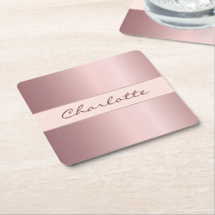 Verjaardag stoffig roos roze roségoud monogram vierkante kartonnen onderzetter