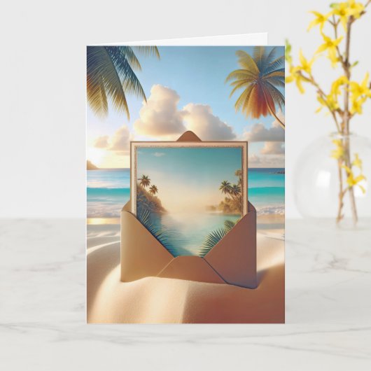 Verjaardag strand Briefkaart in envelop (Gele Bloem)
