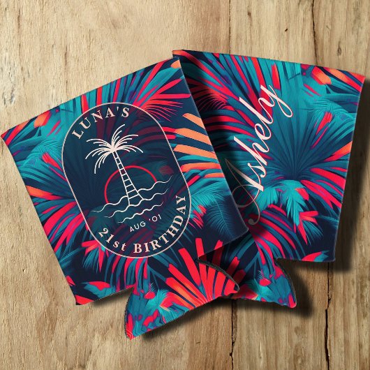 Verjaardag Strand feest Palmboom bladeren zonsonde Blikjeskoeler