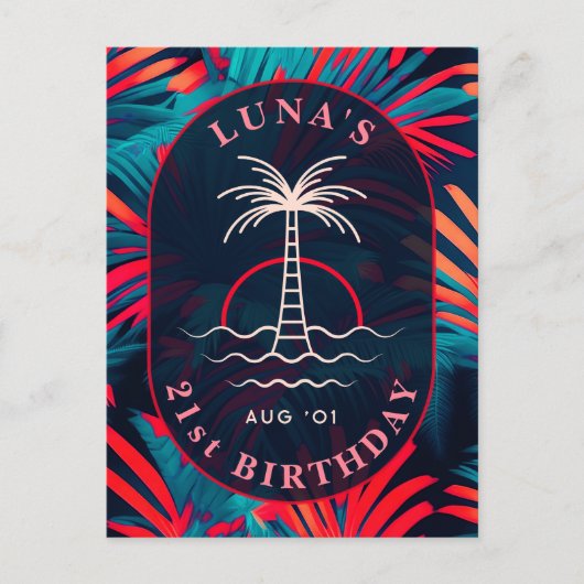 Verjaardag Strand feest Palmboom bladeren zonsonde Briefkaart (Voorkant)