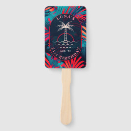Verjaardag Strand feest Palmboom bladeren zonsonde Handwaaier