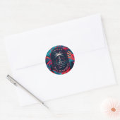 Verjaardag Strand feest Palmboom bladeren zonsonde Ronde Sticker (Envelop)