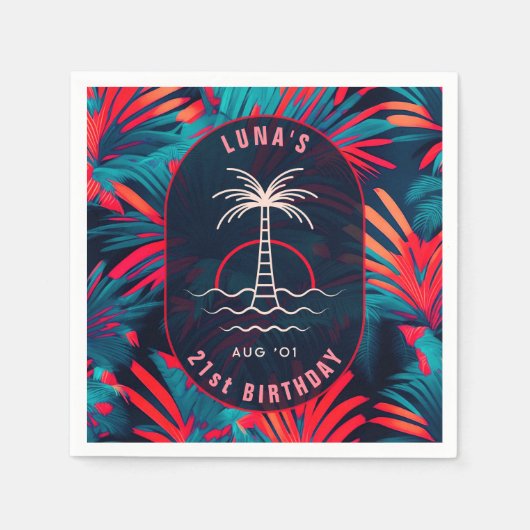 Verjaardag Strand feest Palmboom bladeren zonsonde Servet (Voorkant)