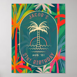 Verjaardag Strand feest palmboom zonsondergang Wat Poster