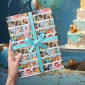 Verjaardag Stripe Fotocollage Cadeaupapier