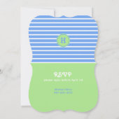 Verjaardag Stripes Blauw⎮Wit Groen Uitnodiging (Achterkant)