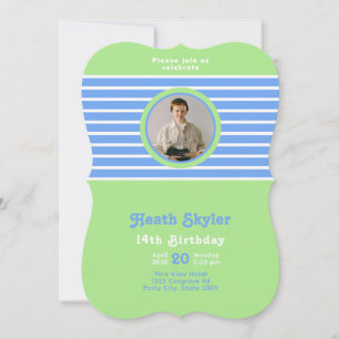 Verjaardag Stripes Blauw⎮Wit Groen Uitnodiging